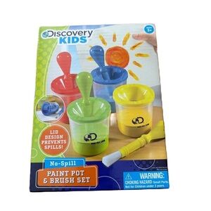 Discovery No-Spill Paint Pot & Brush Set - Red, Blue, Yellow, Green NEW Art